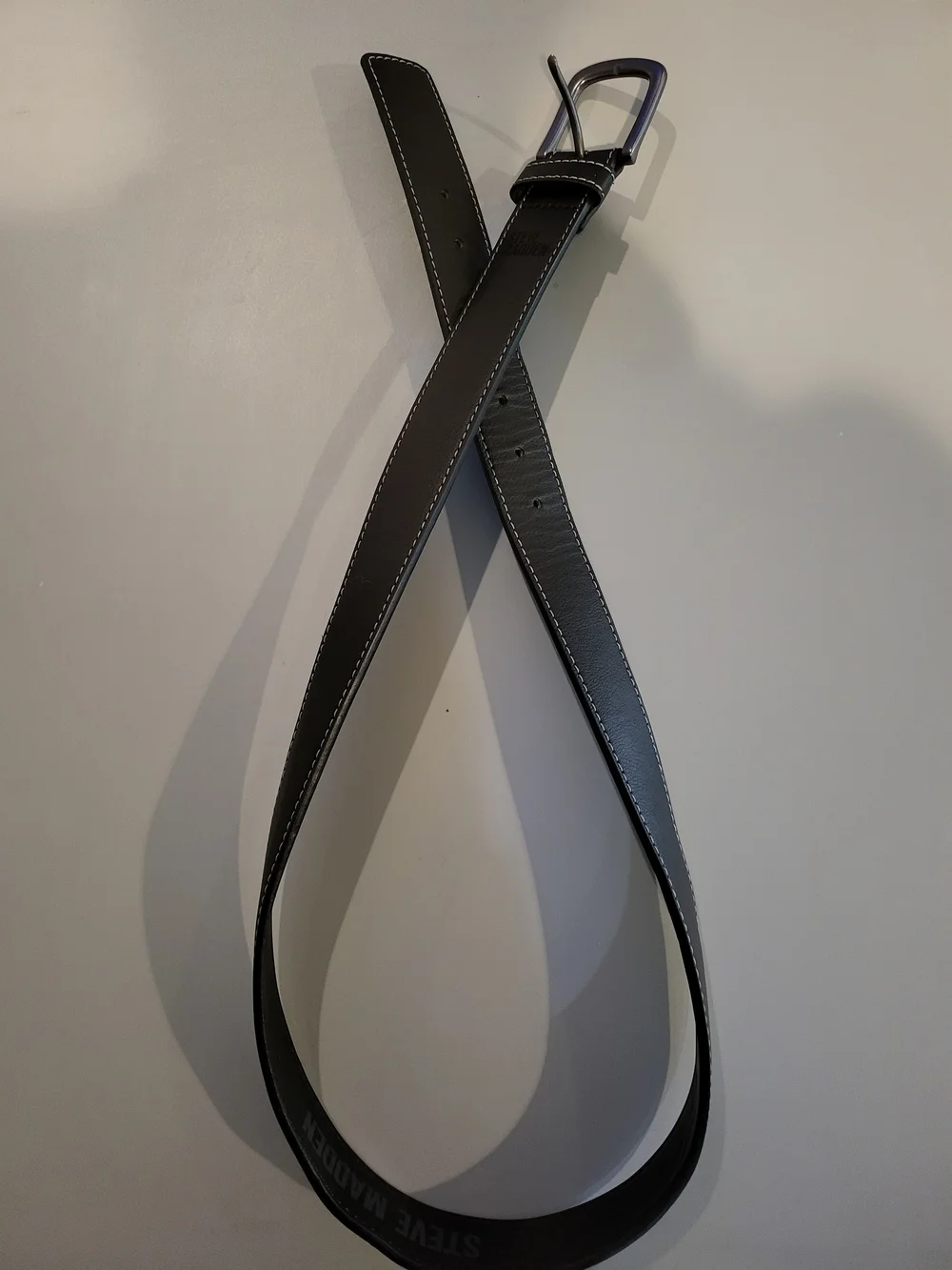 Steve Madden Black Leather Belt with White Stitching